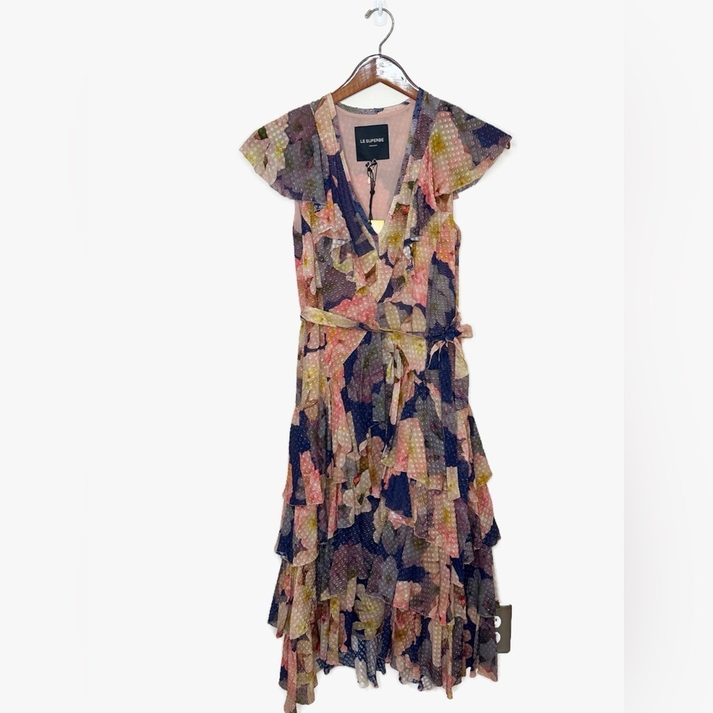Le Superbe Floral Tiered Midi Dress - size 6 - NWT - Wild Floral - Fall Colors - Picture 2 of 10